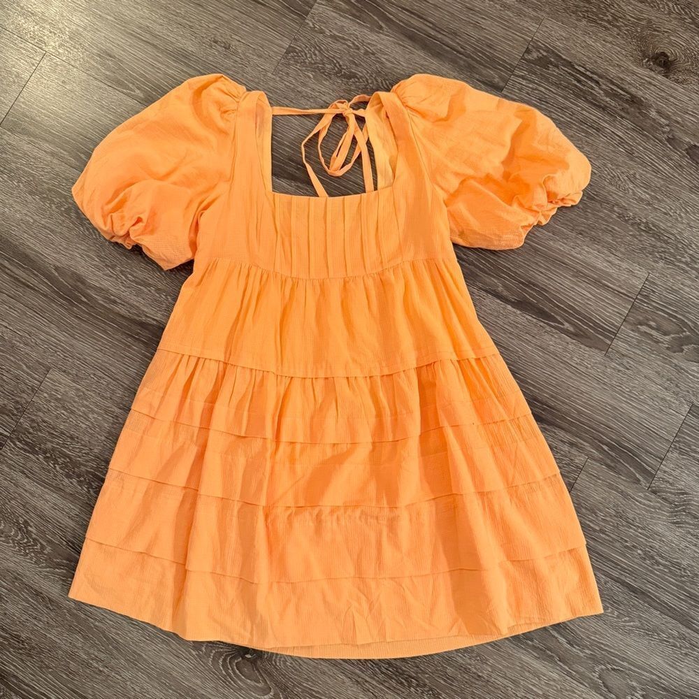 Anthropologie Square Neck Puff Sleeve Tiered Dress New